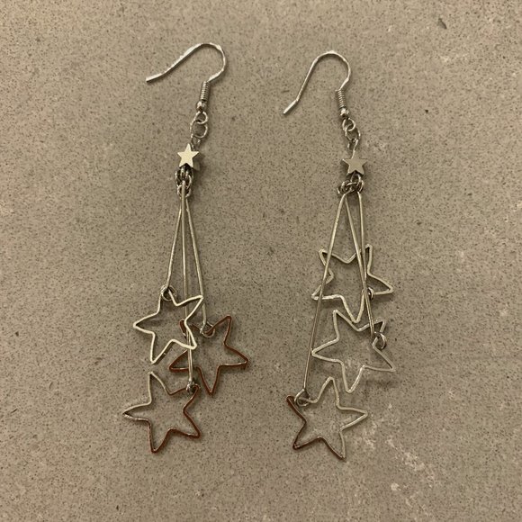 Silver Star Dangle Earrings - Picture 1 of 2